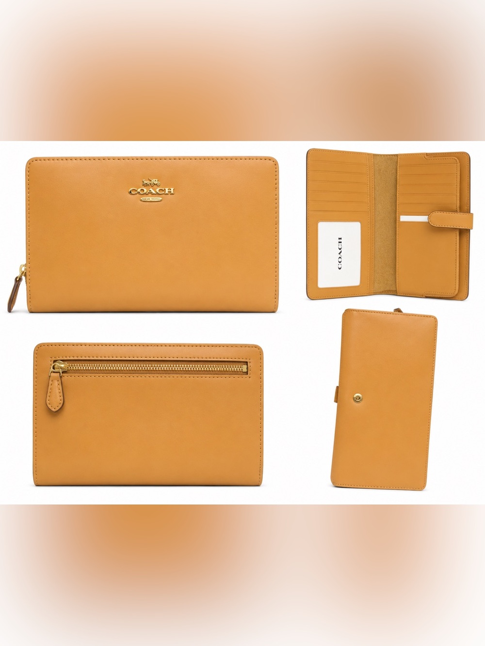 Coach Leather Zip-Around Continental Wallet with Gold Hardware